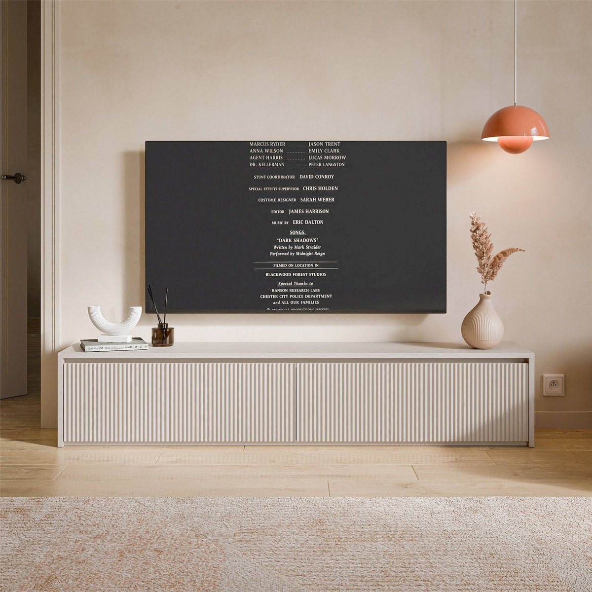 Meuble tv rainuré collection VEMMI cachemire, RECOLLECTION