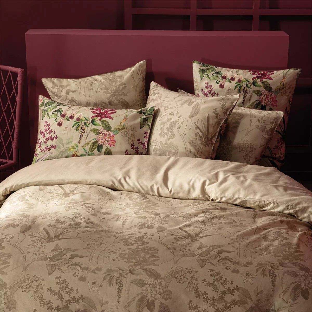 Drap housse b35 satin de coton PARFUM D'ORCHIDEE grege, GARNIER THIEBAUT