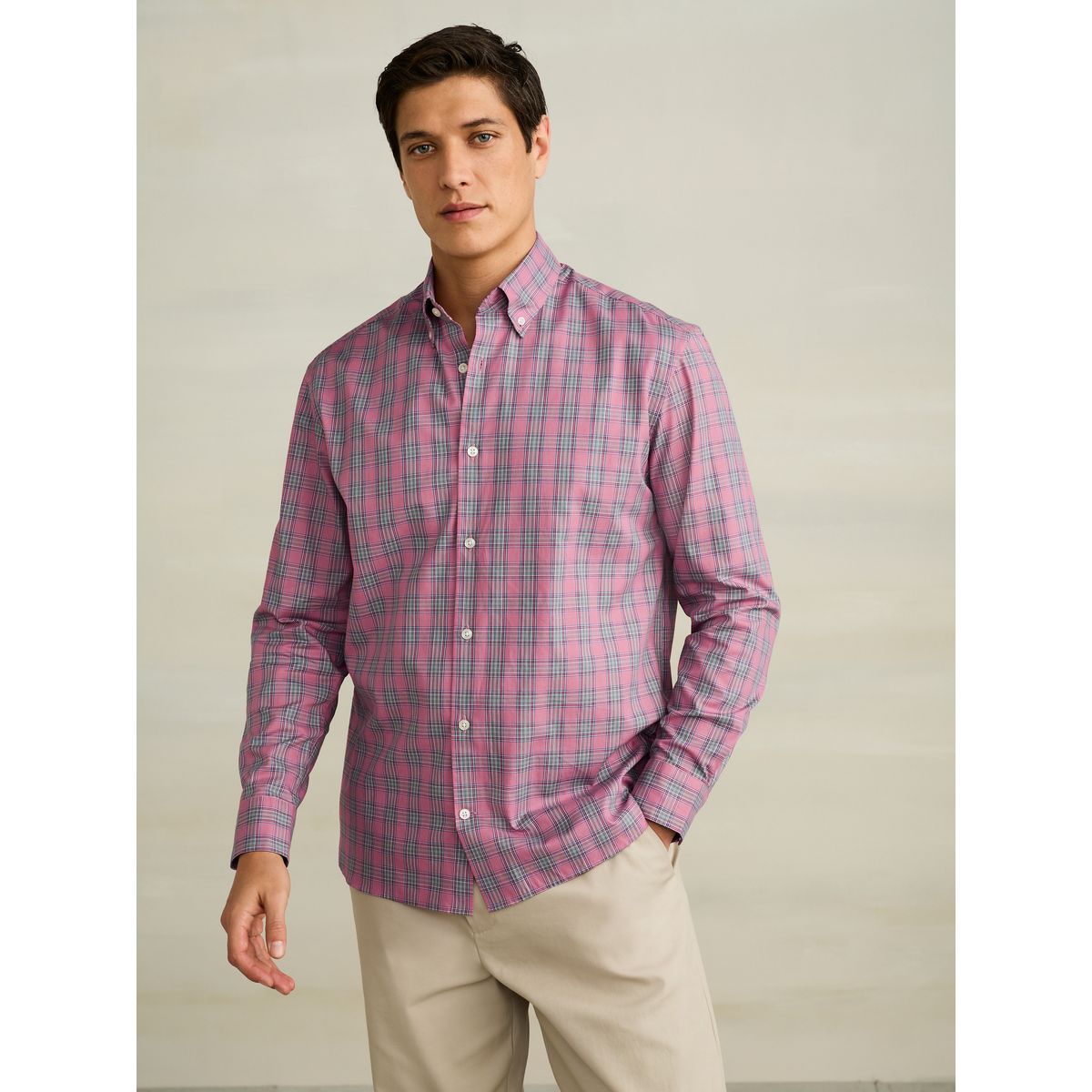 Chemise habillée coton à carreaux rose, NEXT
