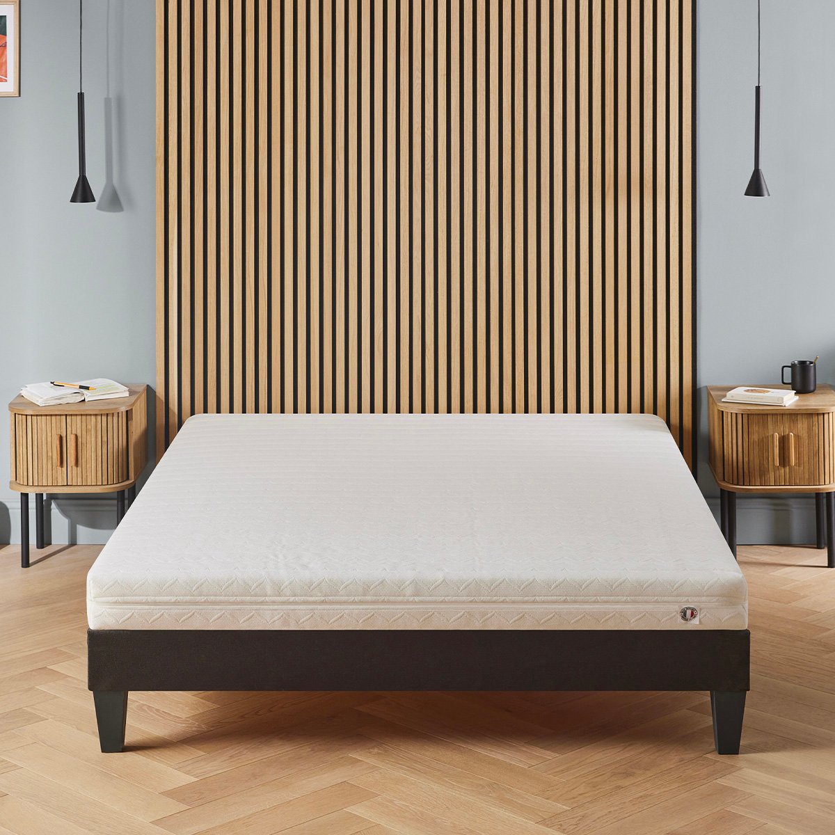 Ensemble Egio 160x200 cm Matelas Mousse + Sommier Bois blanc, OLYMPE LITERIE