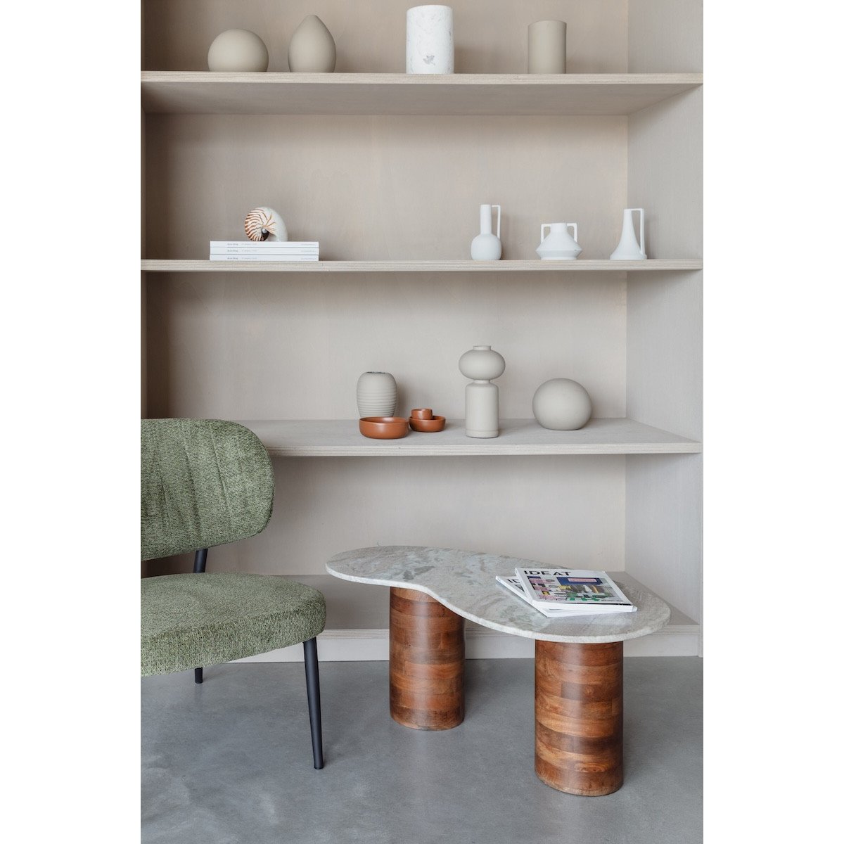 Table basse en bois de manguier et marbre - SAKI blanc, MATHI DESIGN