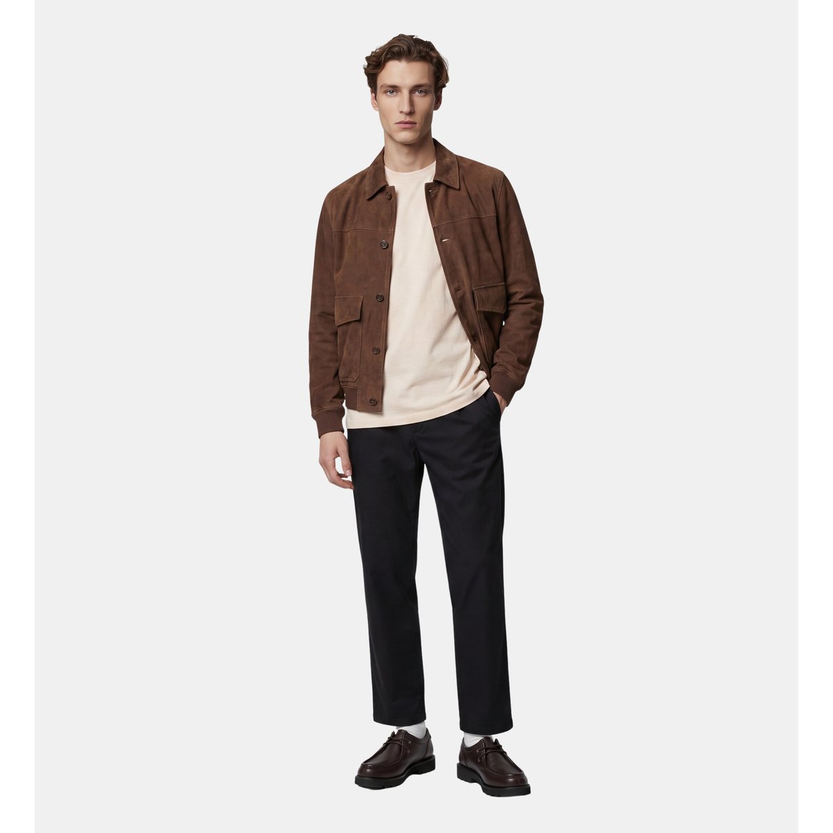 Blouson pagoat cuir suédé marron foncé, GALERIES LAFAYETTE