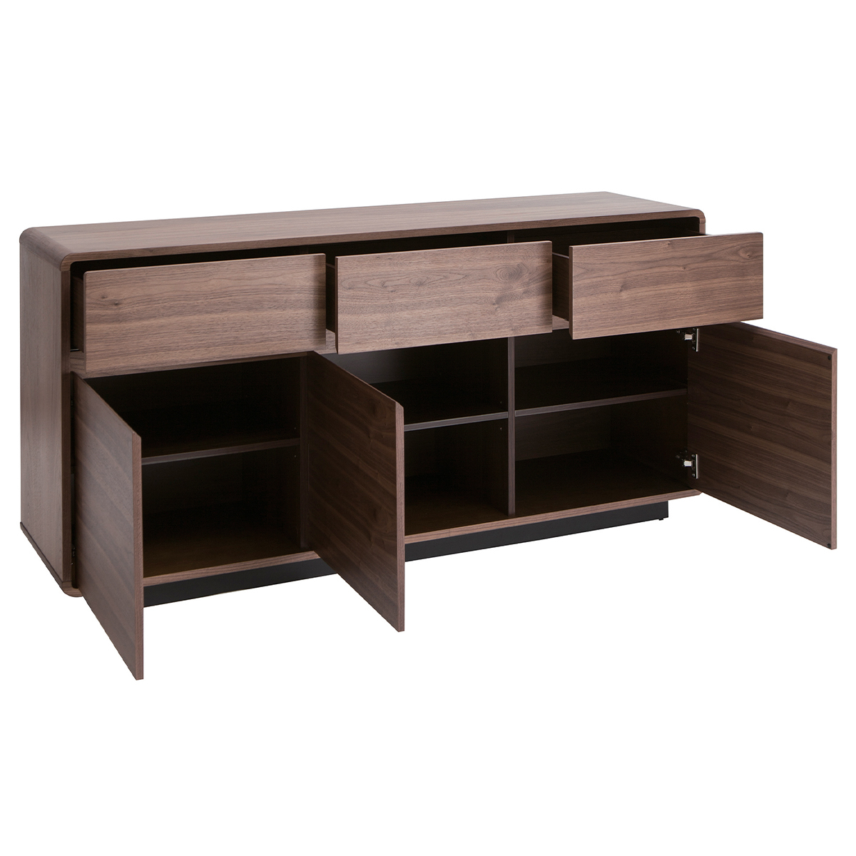 Buffet design en bois foncé noyer 3 portes 3 tiroirs L160 cm JAKO noyer, MILIBOO
