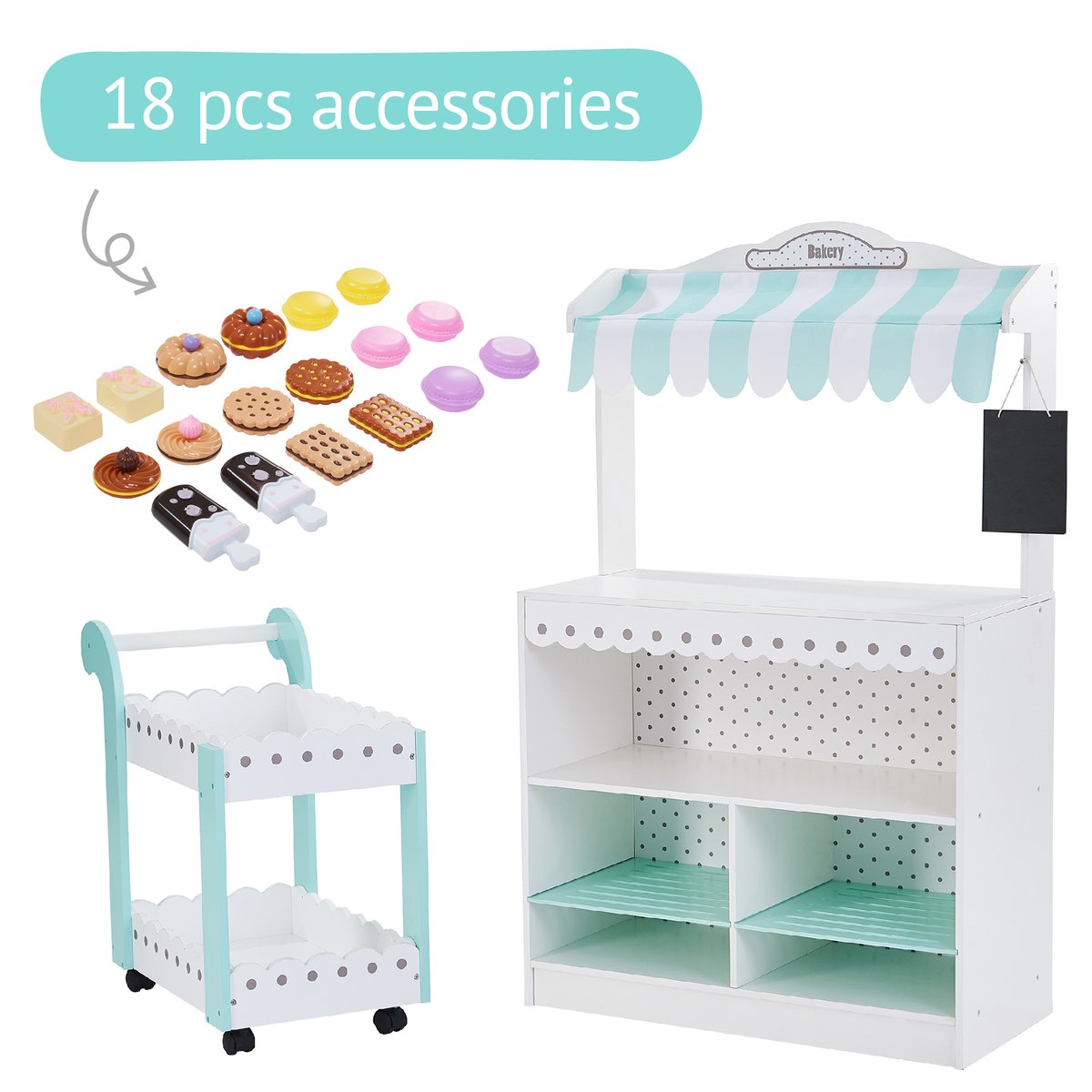 Stand pâtisserie 2 pièces avec chariot et desserts, MY DREAM blanc, TEAMSON KIDS