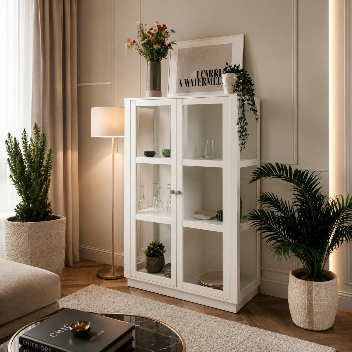 Armoire vitrée blanche 2 portes RAVEN blanc, PIER IMPORT