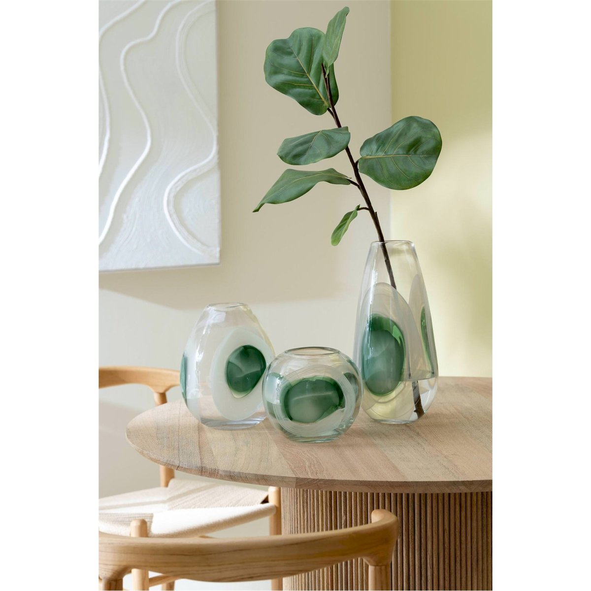 Vase en verre soufflé vert blanc transparent, RECOLLECTION