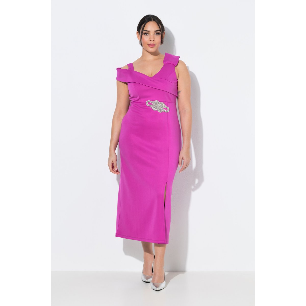 Robe maxi en jersey, décolleté en V orchidée, ULLA POPKEN
