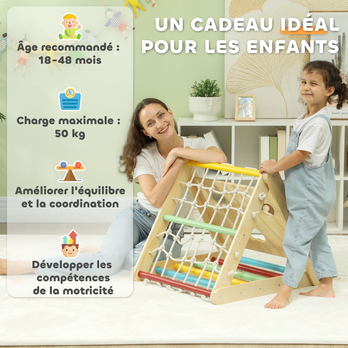 Parcours d'escalade pour enfants Panneau multicolore, AIYAPLAY