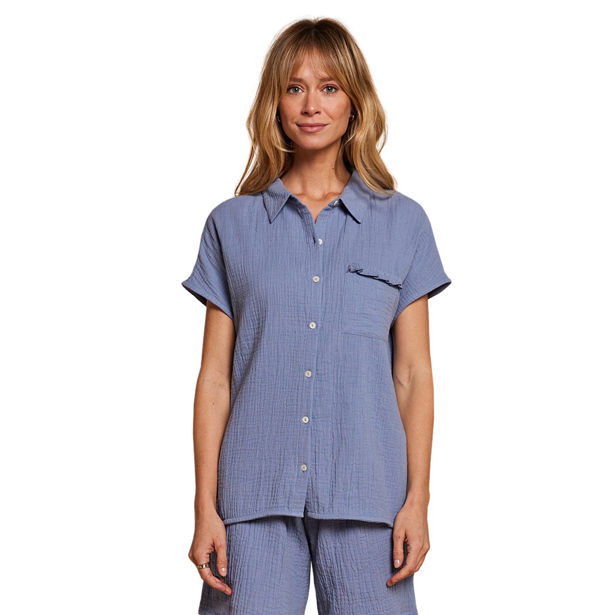 Pyjama short grossesse allaitement bleu chambray, ENVIE DE FRAISE