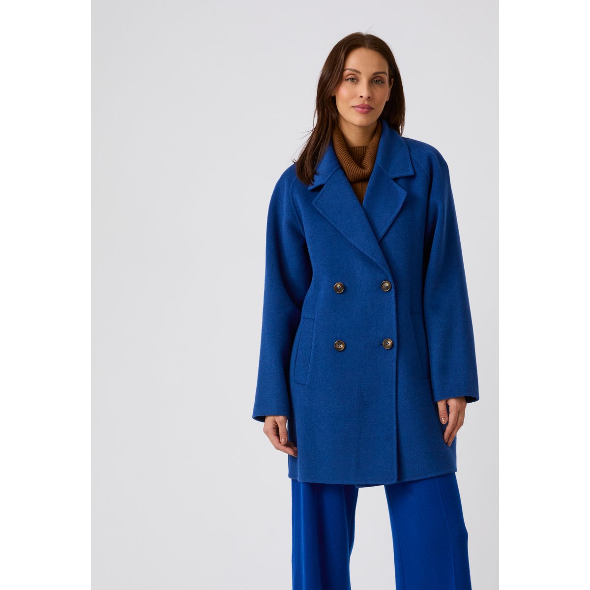 Manteau long mélange laine et cachemire bleu, DAMART