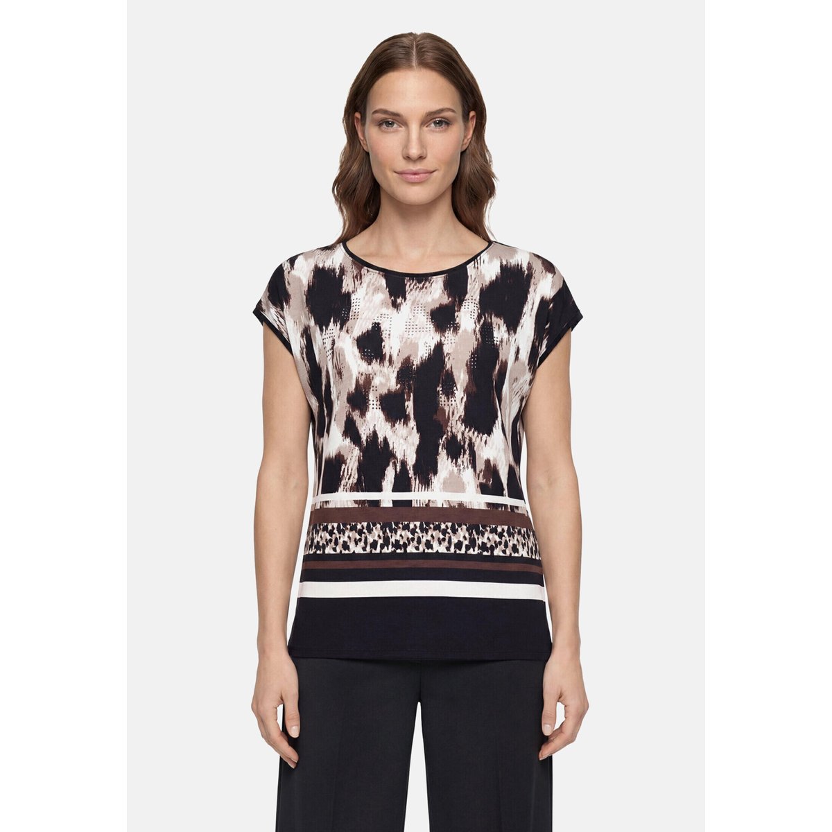 T-shirt façon blouse à impression noir/beige, BETTY BARCLAY
