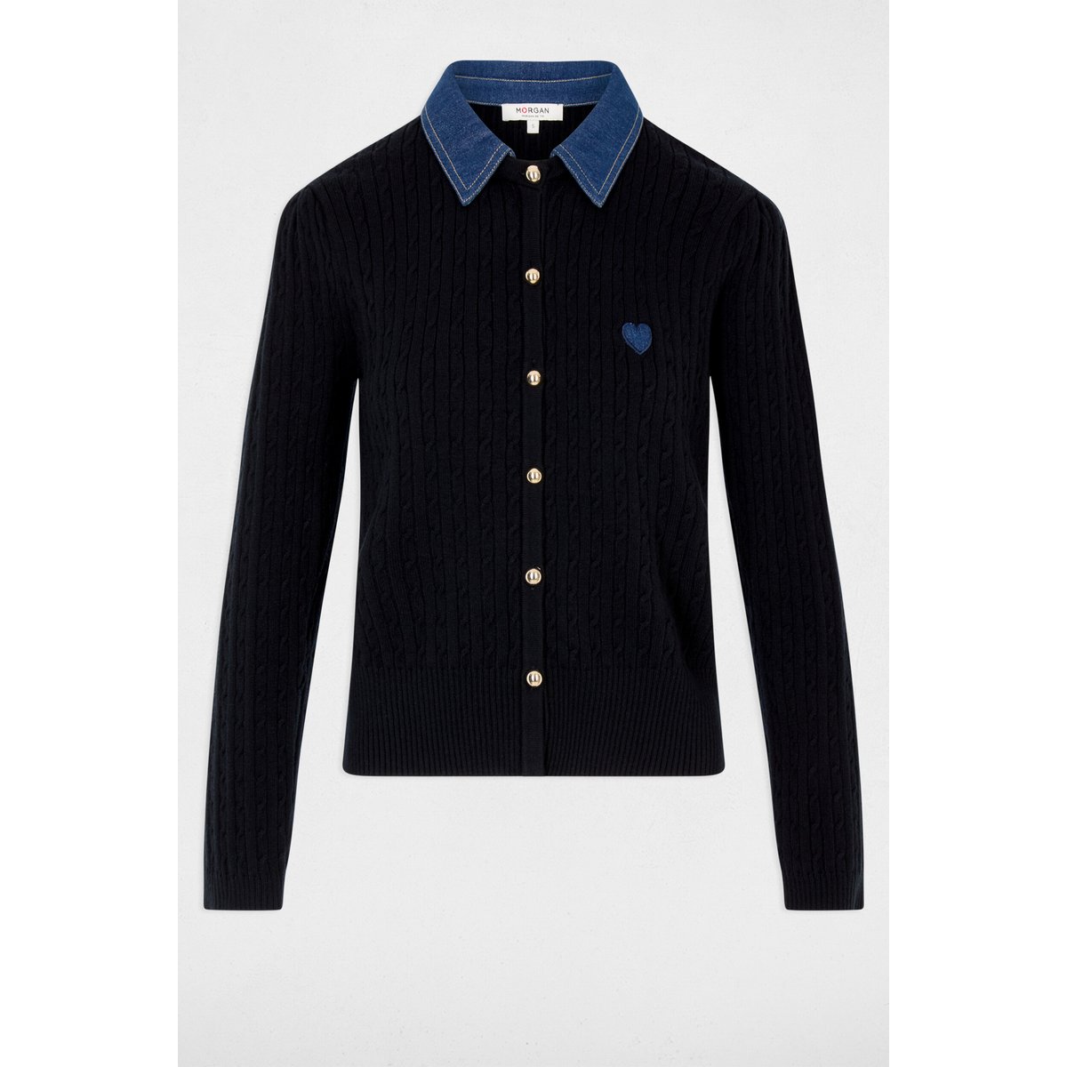 Pull col revers boutons bleu marine, MORGAN