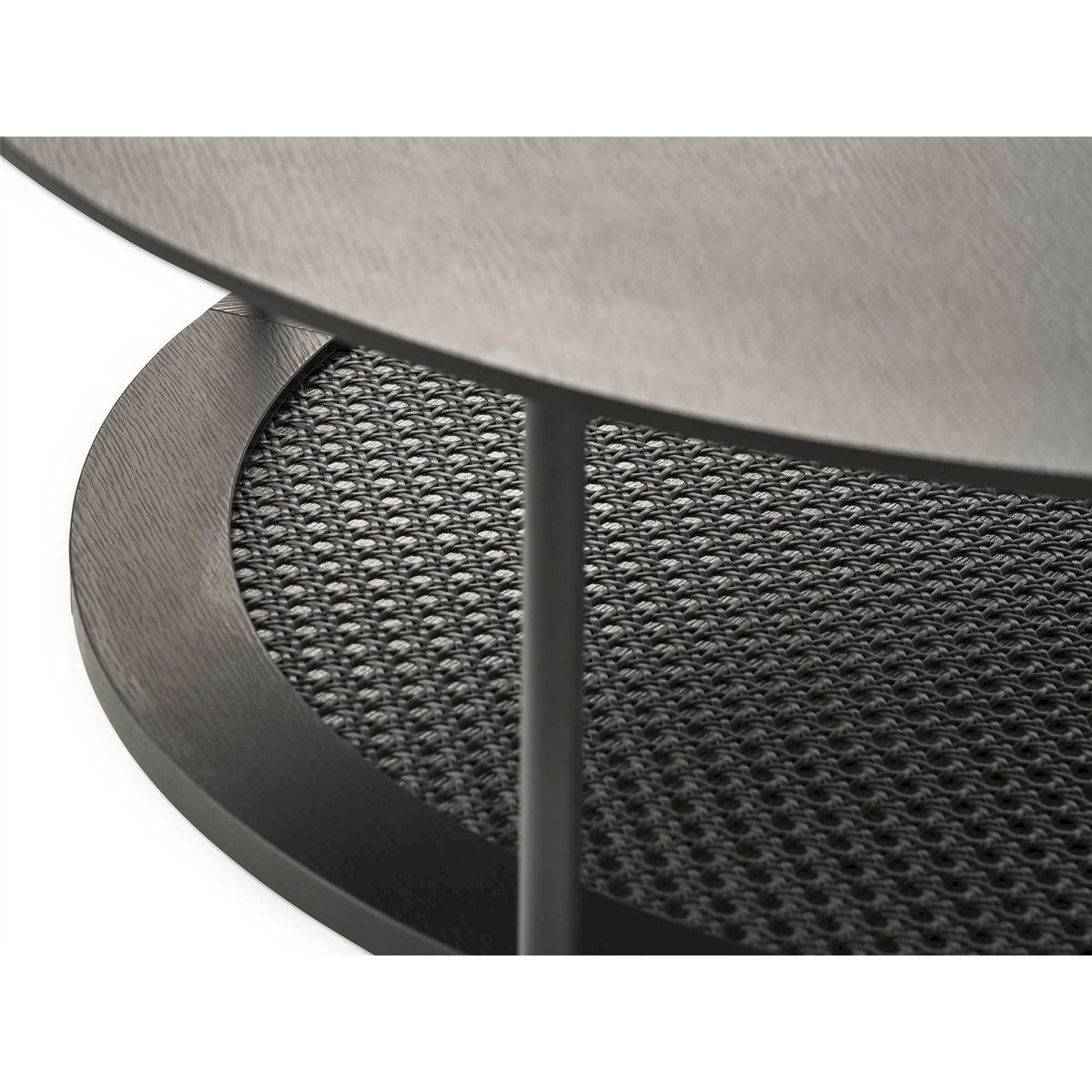 Table basse ronde avec tablette ajourée MOGEST noir mat, RECOLLECTION
