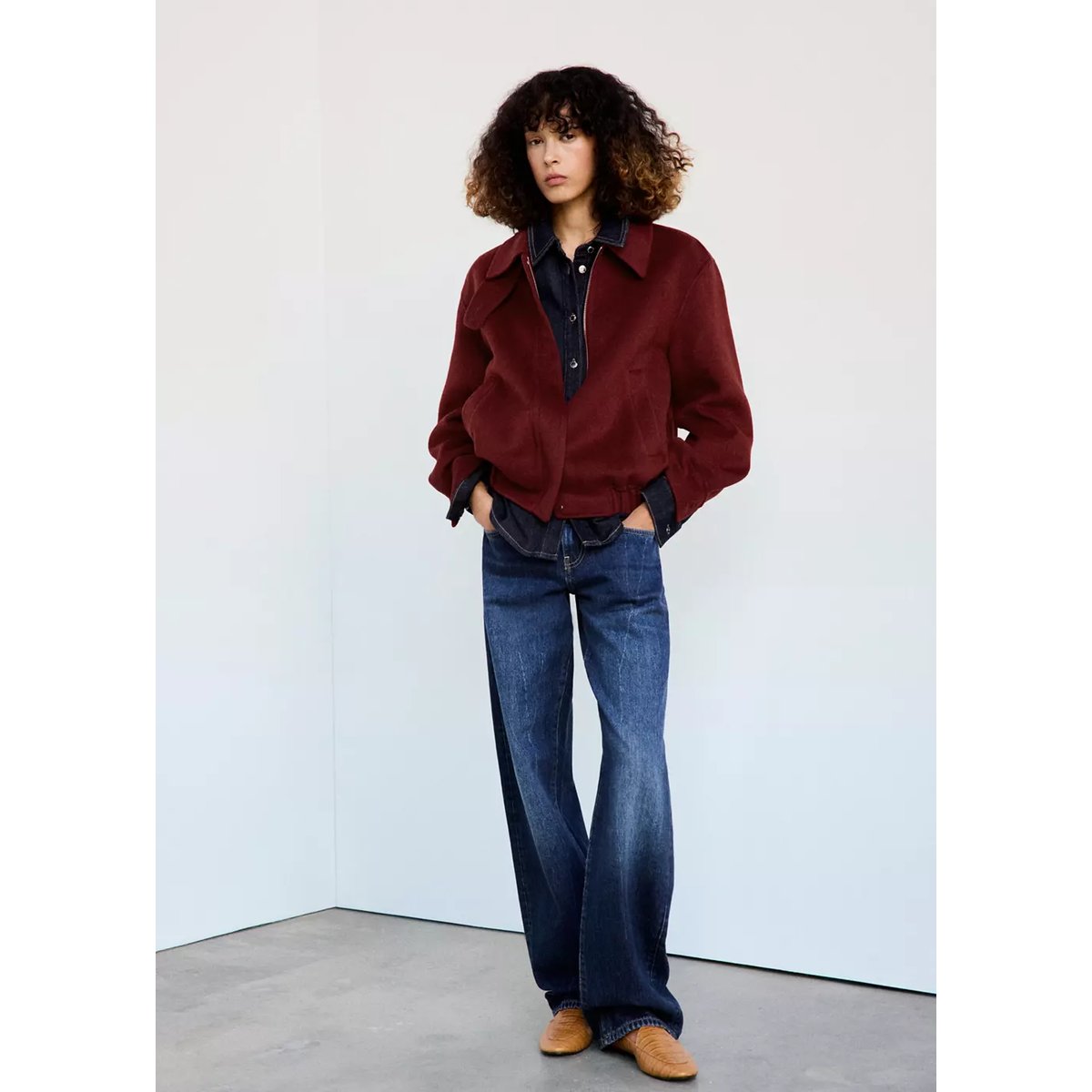 Veste bomber laine rouge, MANGO