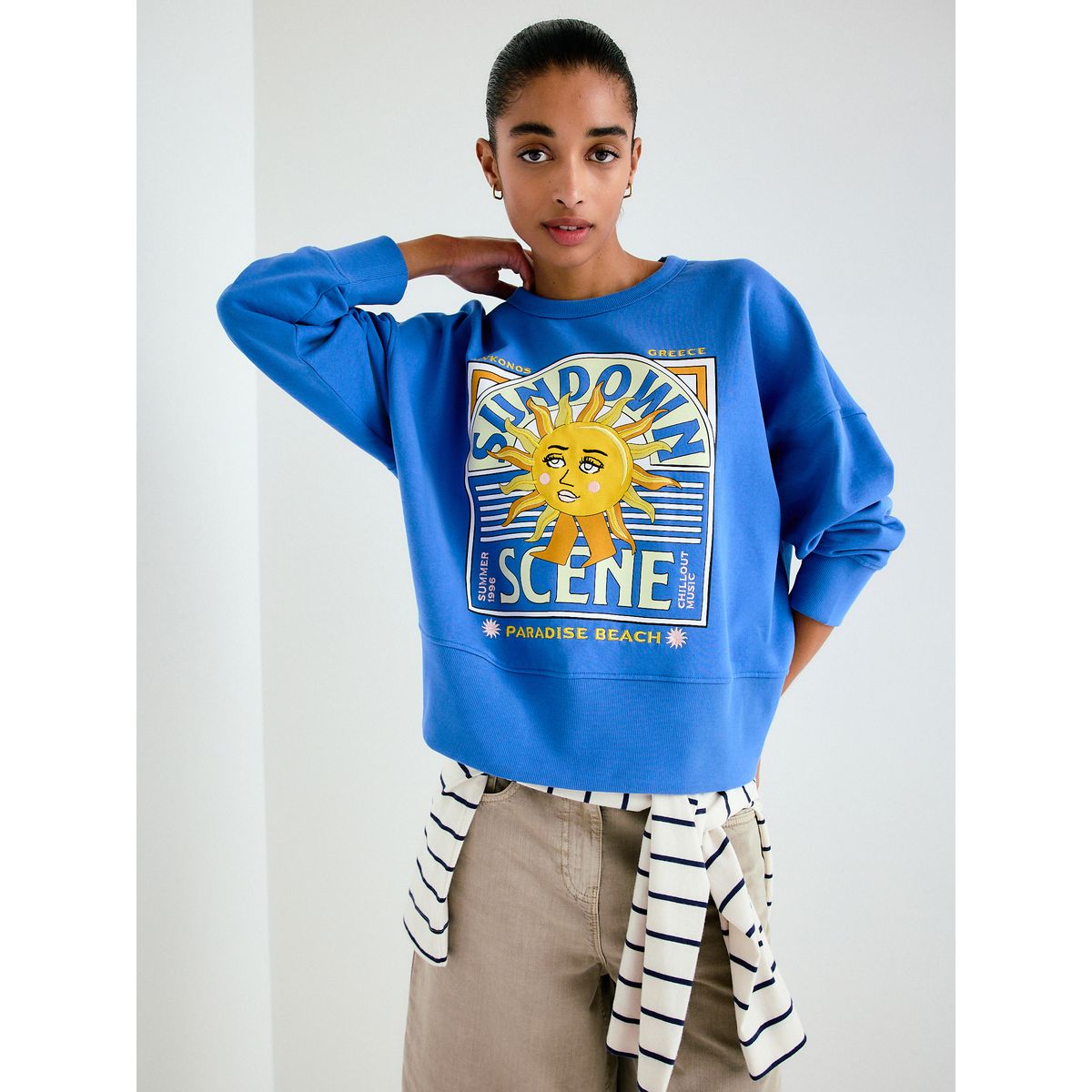 Sweat ras du cou imprimé bleu cobalt, NEXT