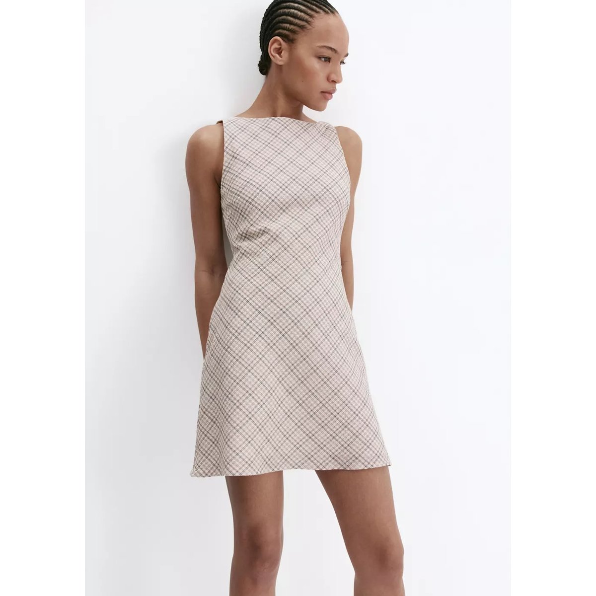 Robe à carreaux avec détail au dos écru, MANGO