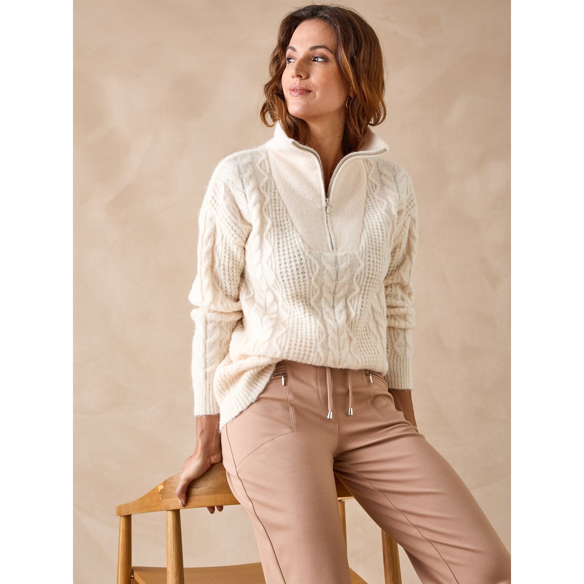 Pull maille fantaisie col camionneur ecru, DAXON