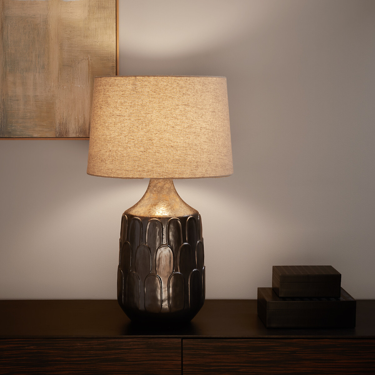 Lampe à poser, en céramique et lin, Synn bronze, AM.PM