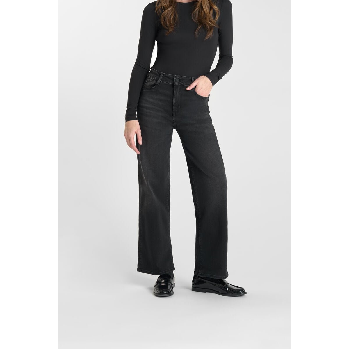 Jeans loose, large pulp wide leg , 7/8ème black / black, LE TEMPS DES CERISES