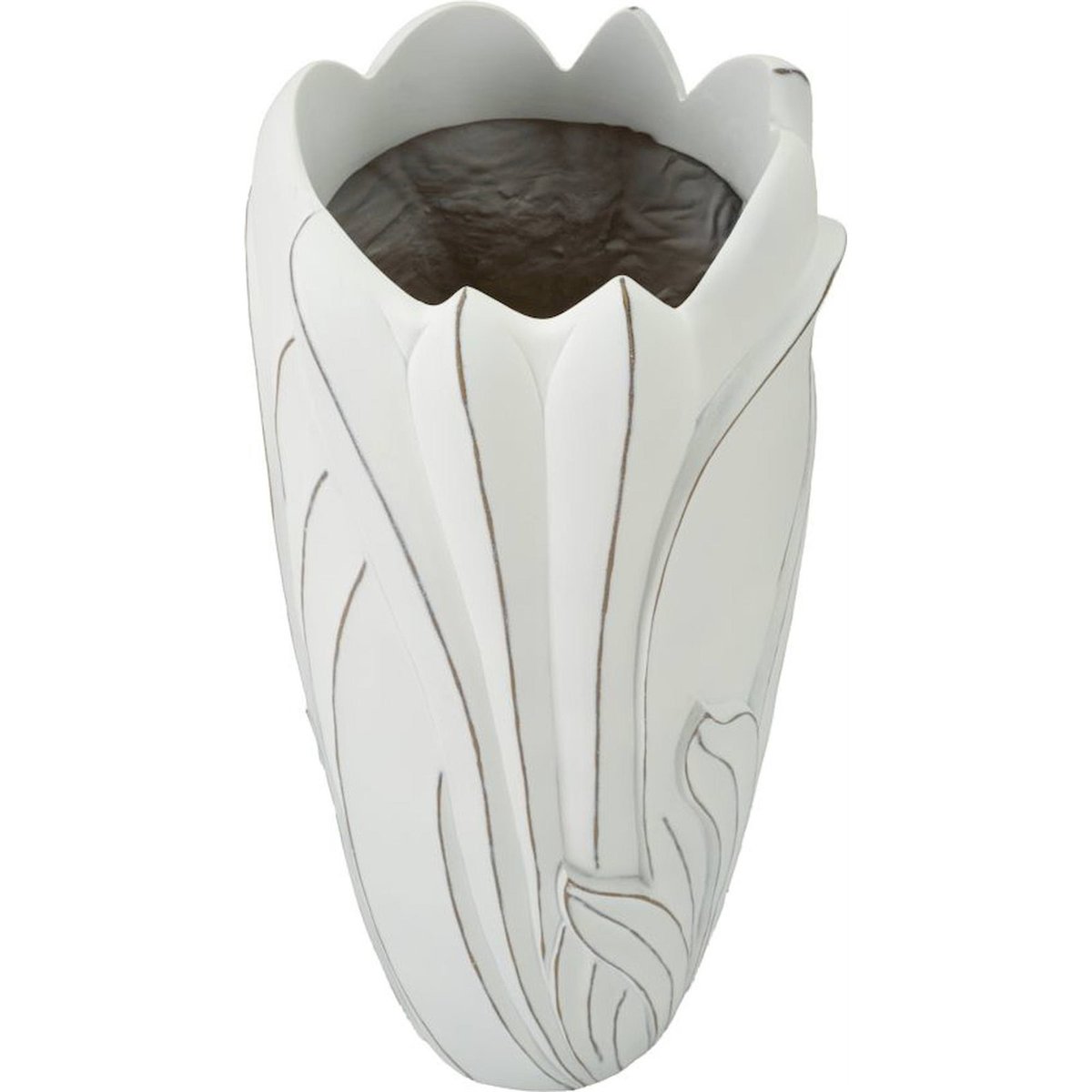 Vase relief végétal bord ondulé MODERN blanc patiné, RECOLLECTION