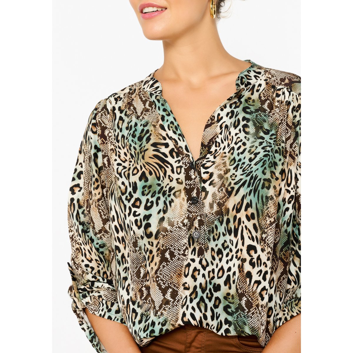 Blouse à imprimé animal beige sand, LOLALIZA