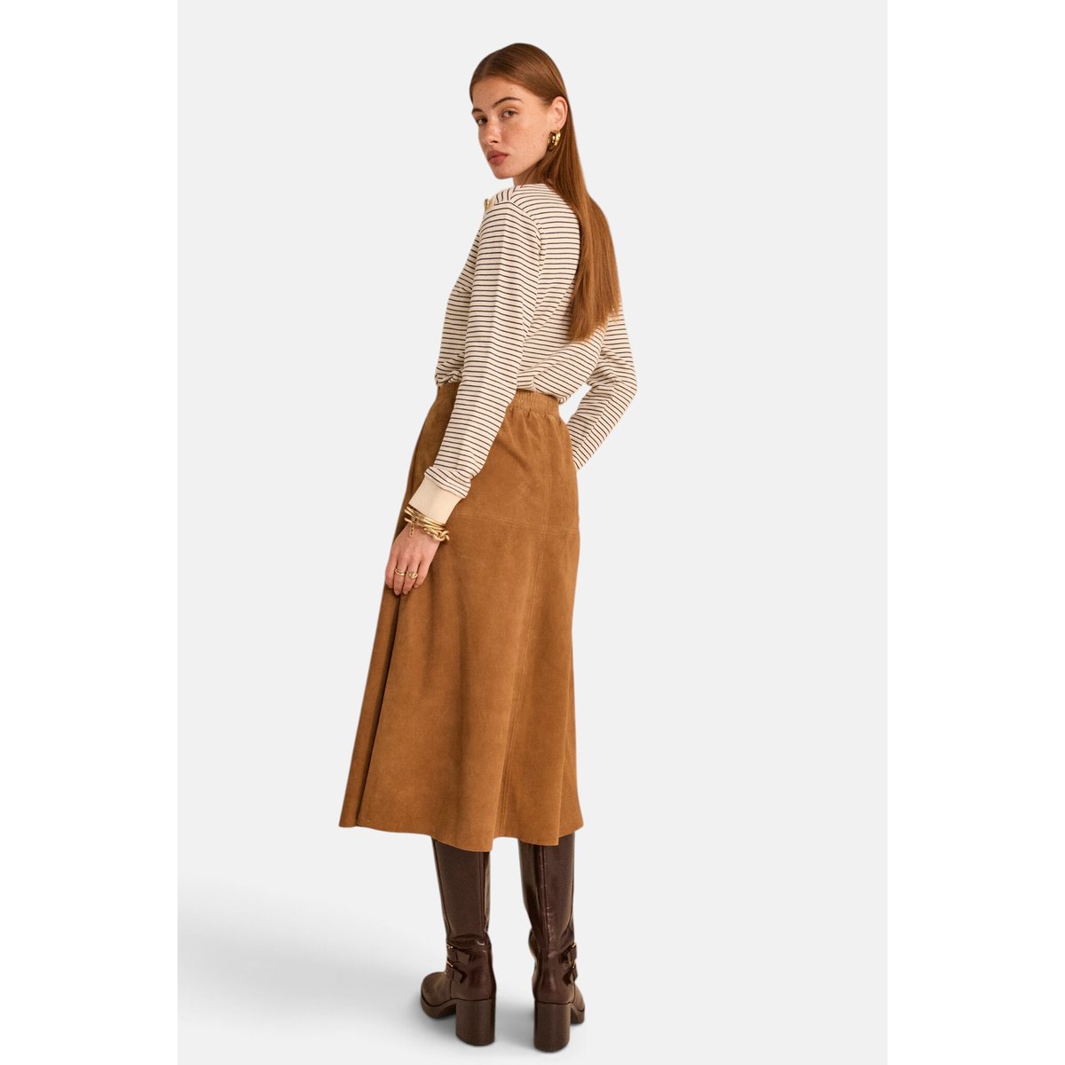 Jupe trapèze en suède VALERIA camel fonce, Maison 123