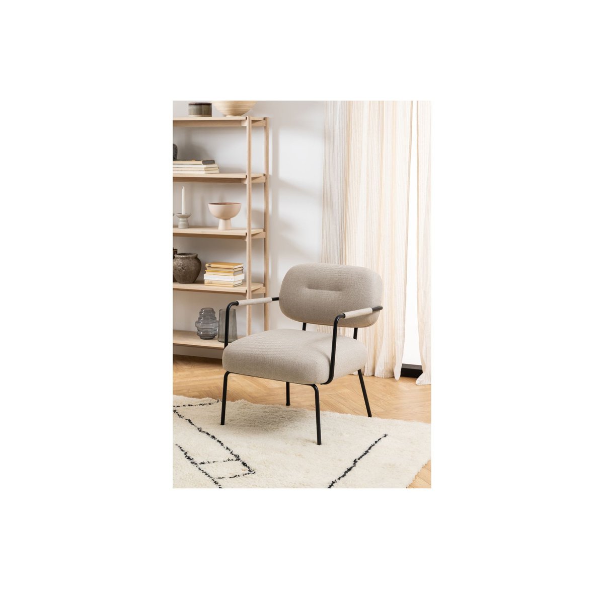Fauteuil lounge de salon en tissu beige et métal - MALRONE beige, HELLIN, DEPUIS 1862