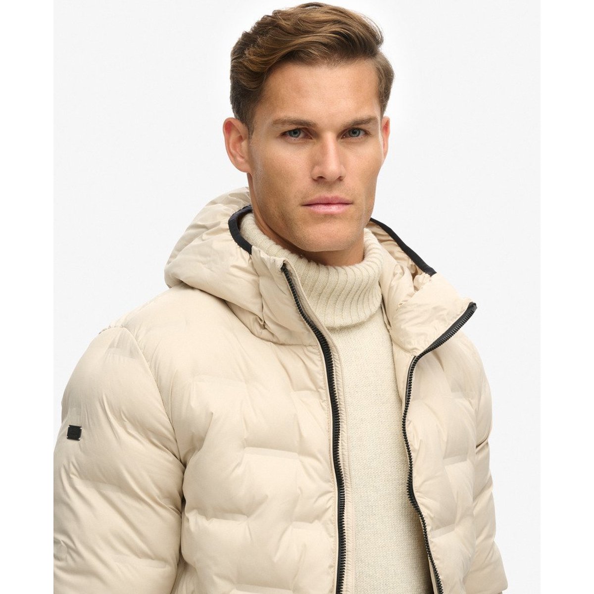 Doudoune courte matelassée beige ciment, SUPERDRY