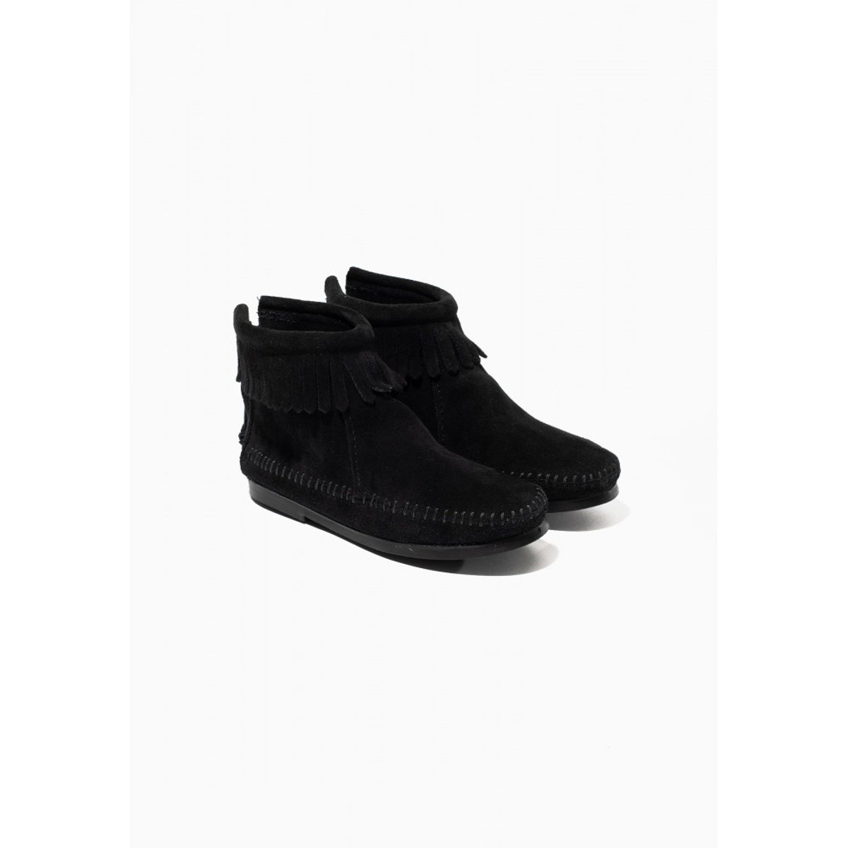 Bottines en cuir suede BACK ZIP noir, MINNETONKA