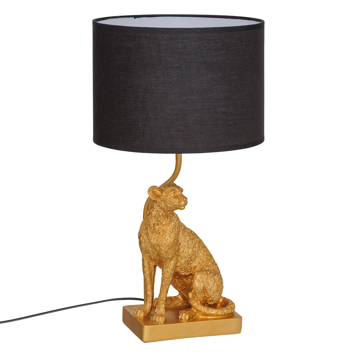 Lampe à poser métal résine léopard abat-jour tissu GEPI doré, ATMOSPHERA