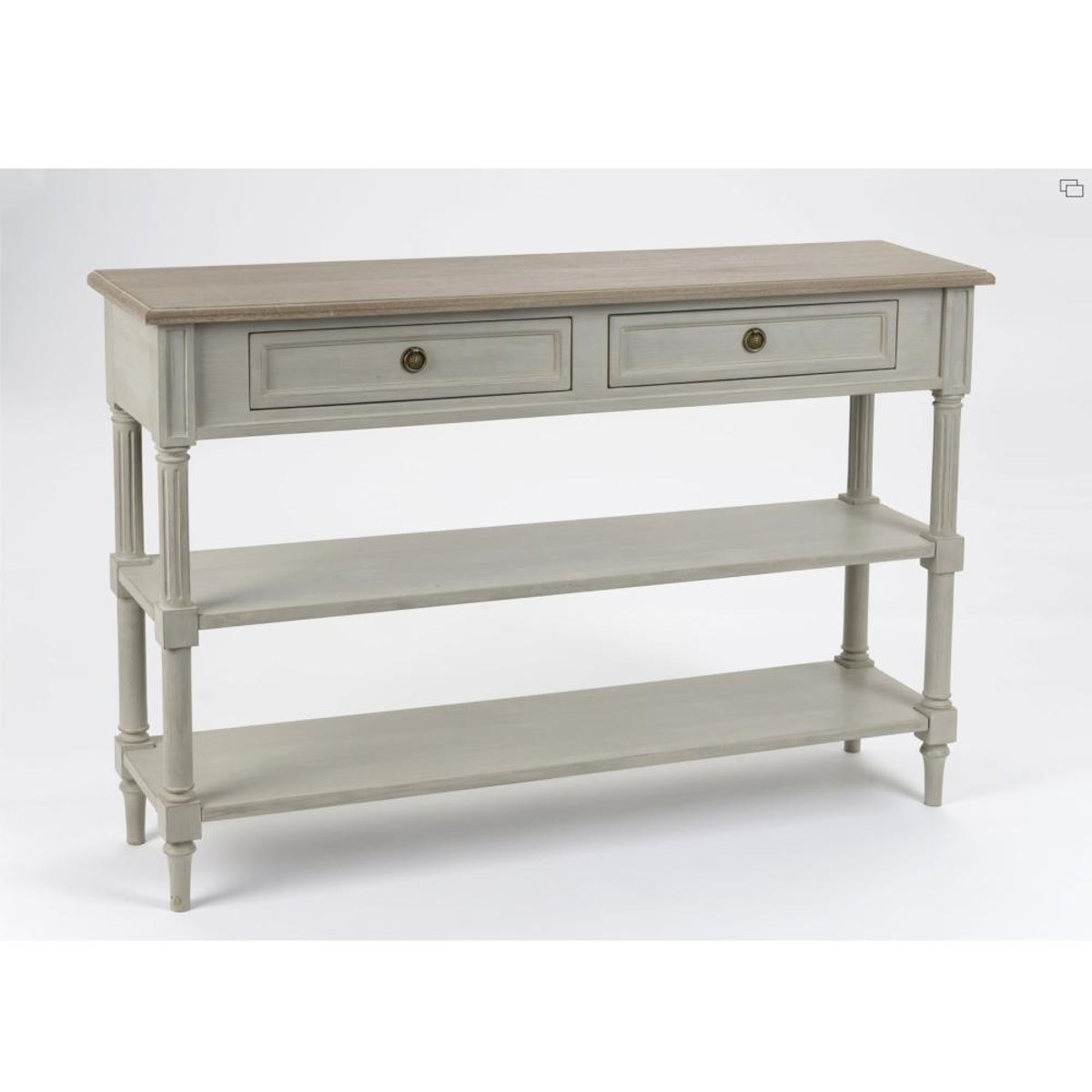 Console 2 tiroirs 2 niveaux en bois mindi L120 cm Édouard gris, AMADEUS