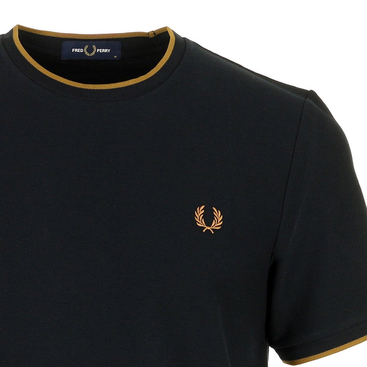 T-shirt TRIM DETAIL CREPE PIQUE black, FRED PERRY