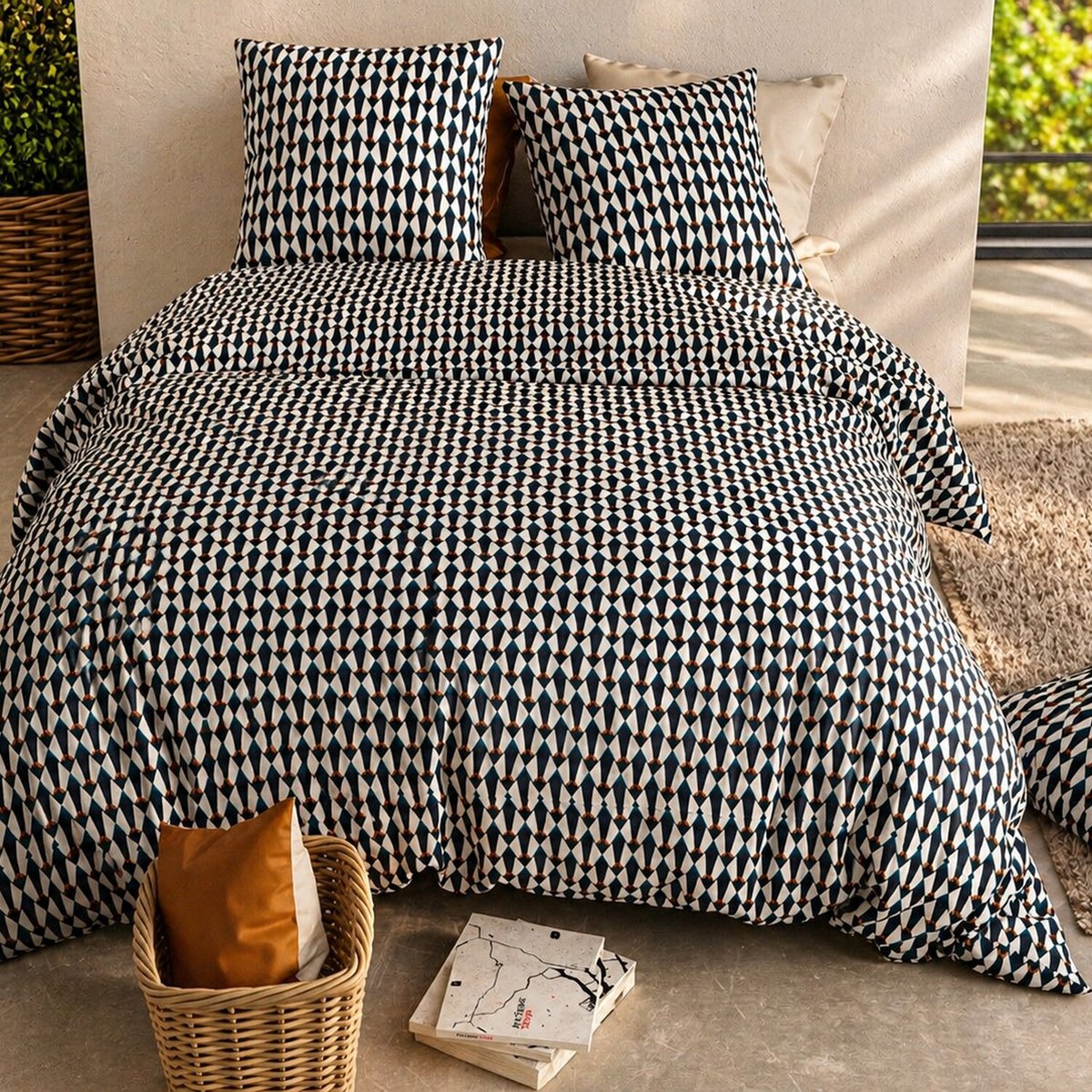 Parure housse de couette en coton imprimée, Géo multicolore, ATELIER DU COTON