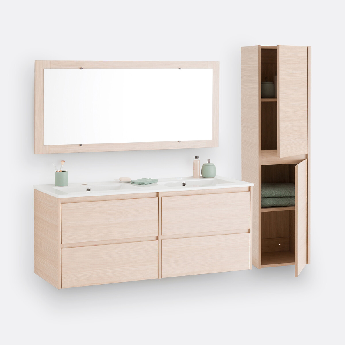 Nirio L120cm Wall-Mounted Vanity Unit & Mirror light oak effect, LA REDOUTE INTERIEURS