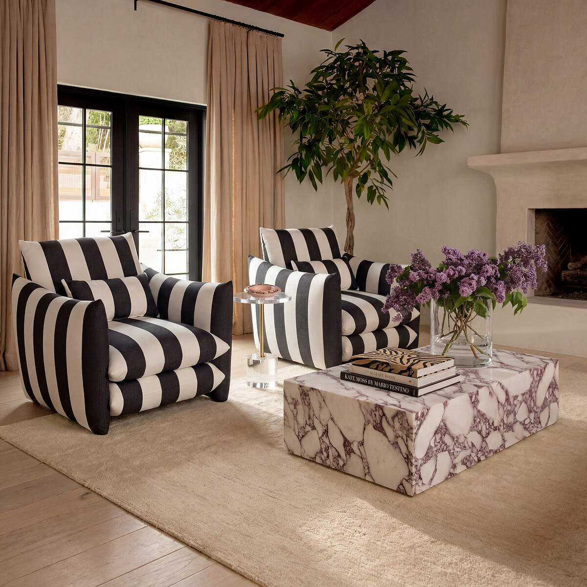 Saxon Stripy Double-Cushioned  Snuggle Chair white/black stripes, ÉDITÉ