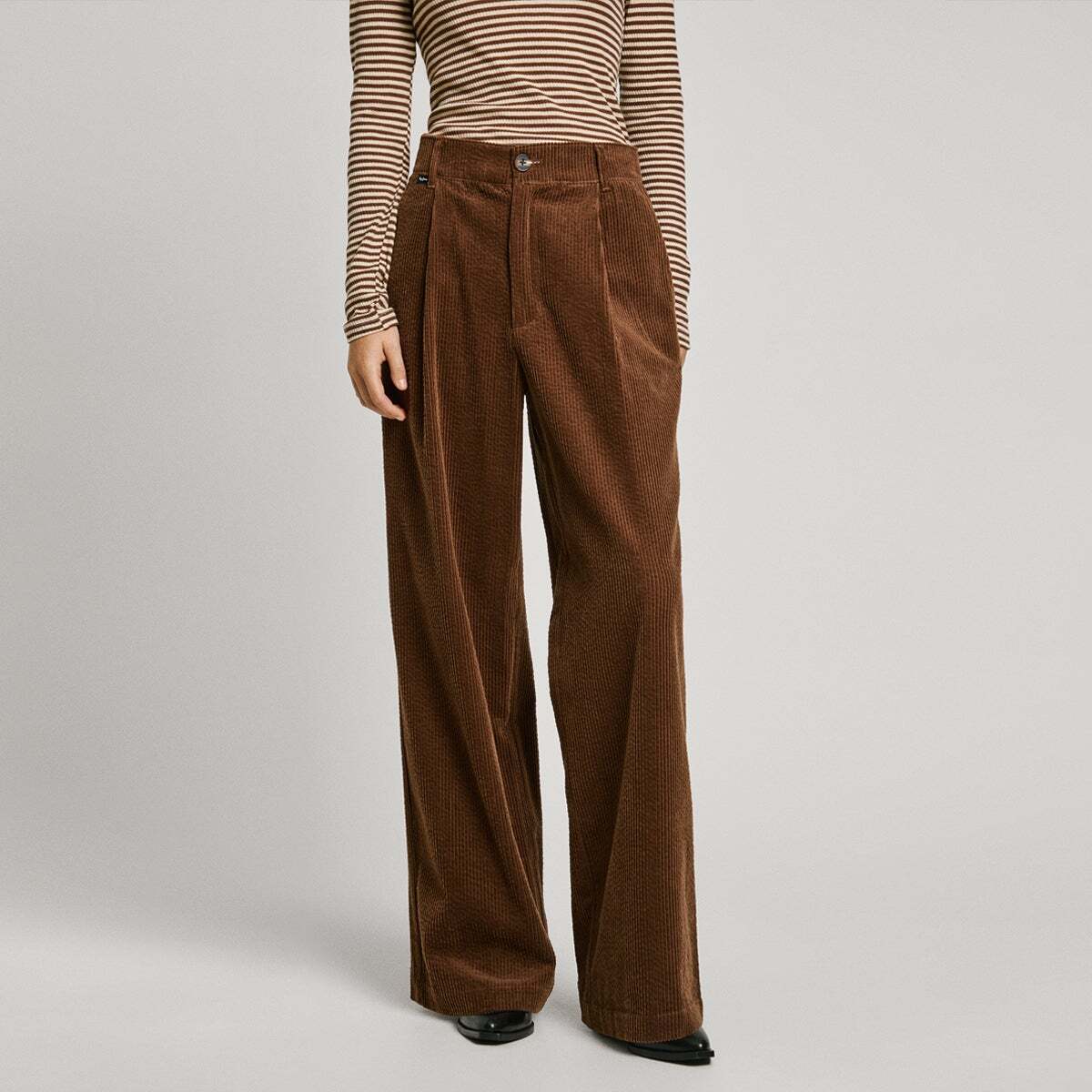 Pantalon large en velours, pinces sur le devant DA brun terre, PEPE JEANS