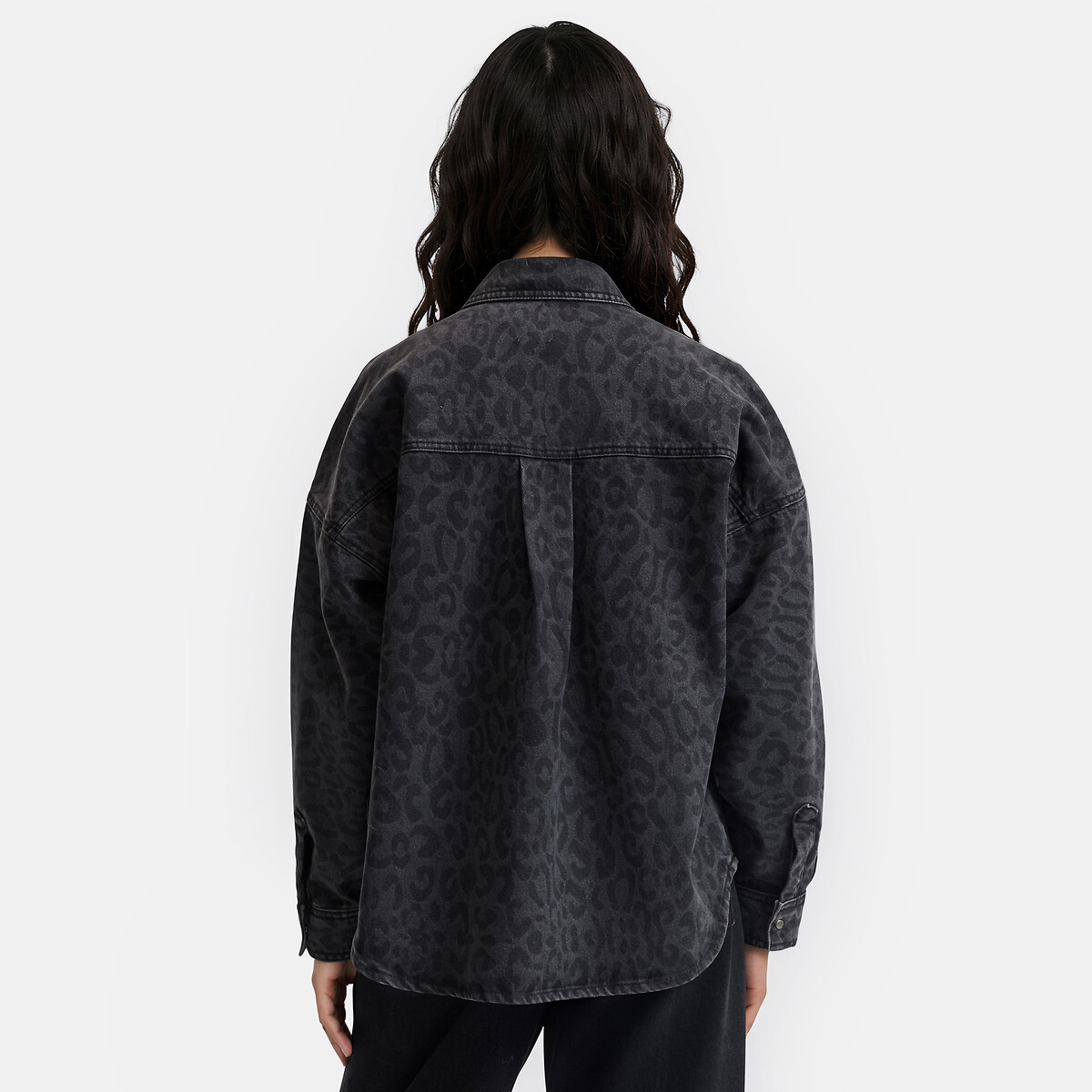 Chemise oversize en denim, imprimé léopard imprimé léopard/gris, LA REDOUTE COLLECTIONS
