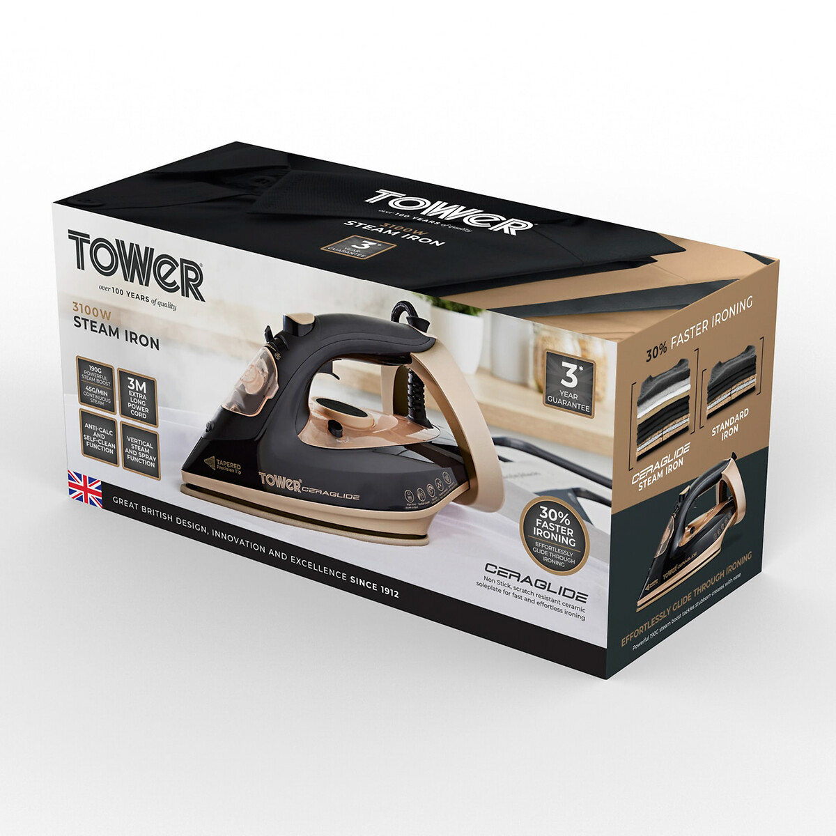 CeraGlide 3100W Steam Iron - T22021 black/gold, TOWER