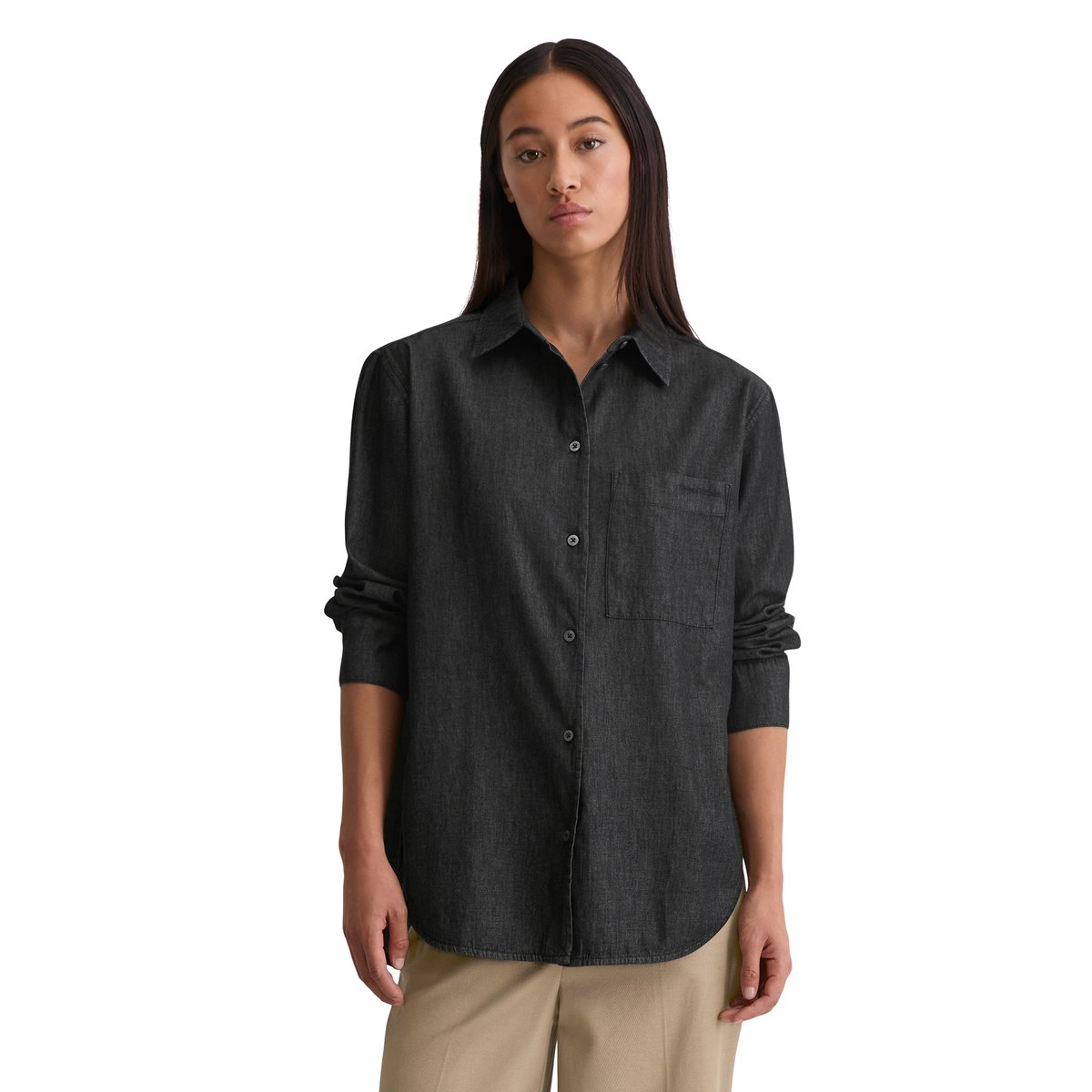 Blouse relaxed en coton chambray bleu fooncé, MARC O'POLO