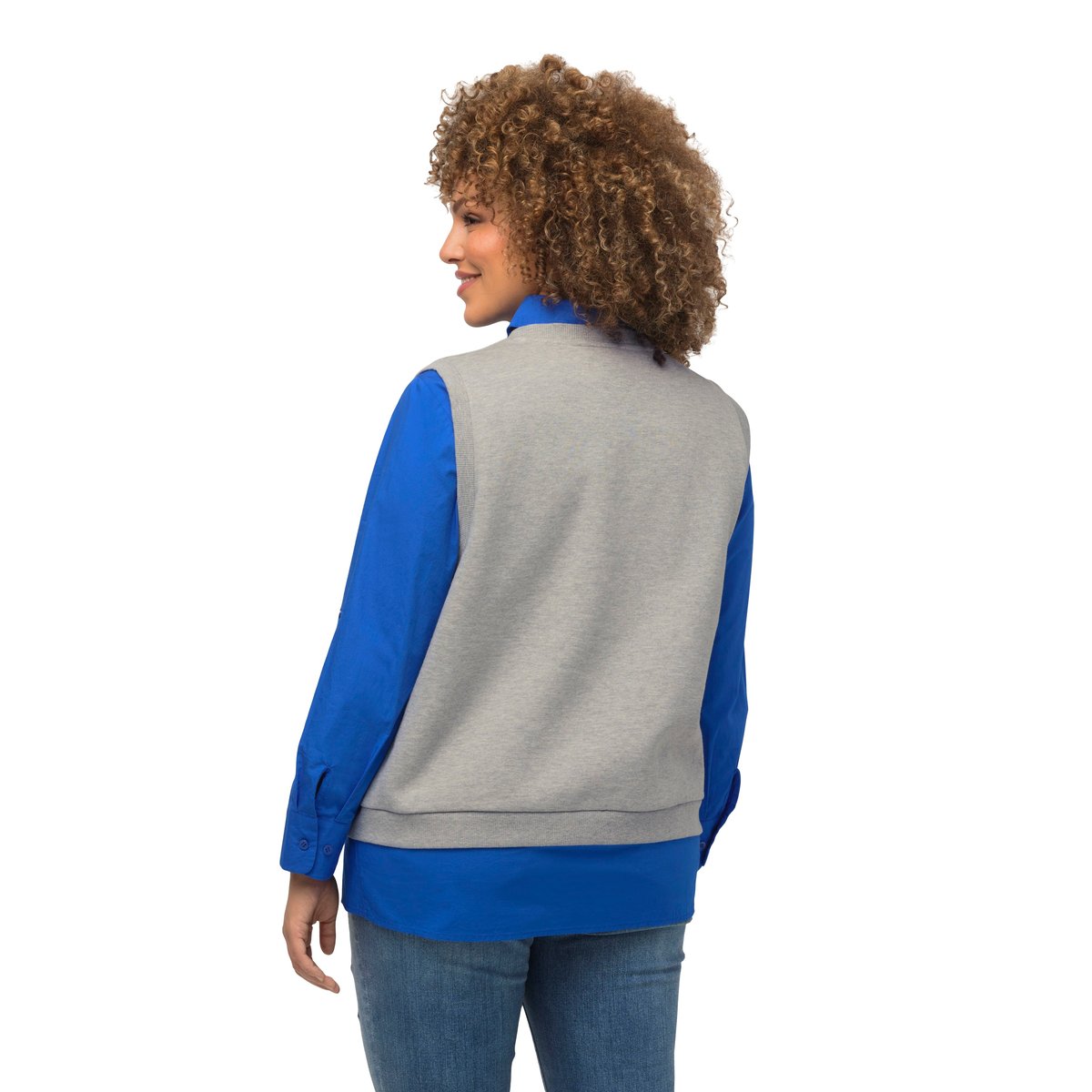 Pull sans manches en molleton à col en V gris clair chiné, ULLA POPKEN