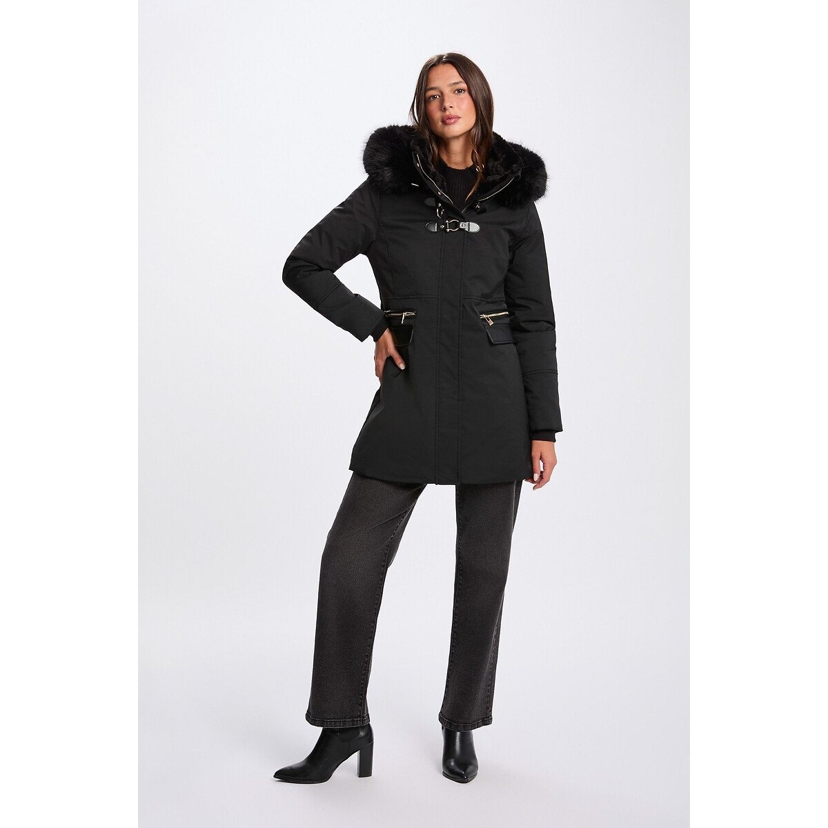 Parka droite mi-longue noir, MORGAN