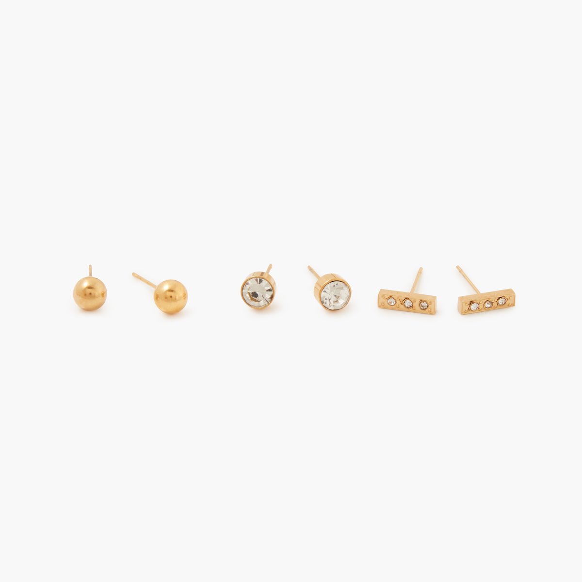 Set de 3 puces d'oreilles acier inoxydable doré doré, BALABOOSTE