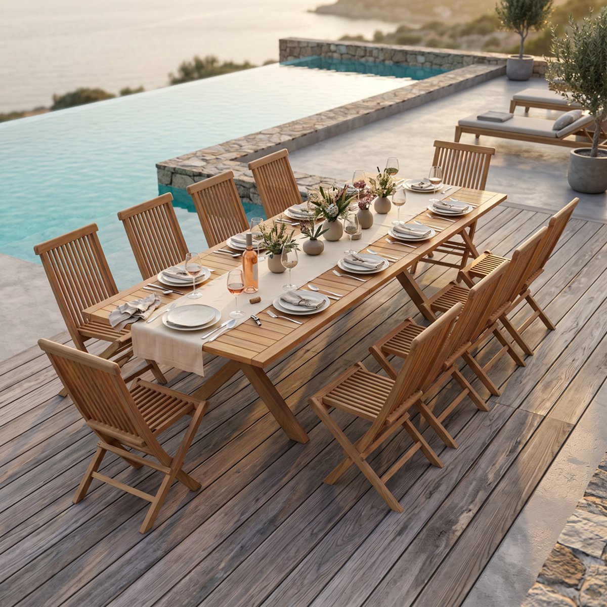 Salon de jardin en teck massif Malibu, 10 places naturel, TECK ATTITUDE