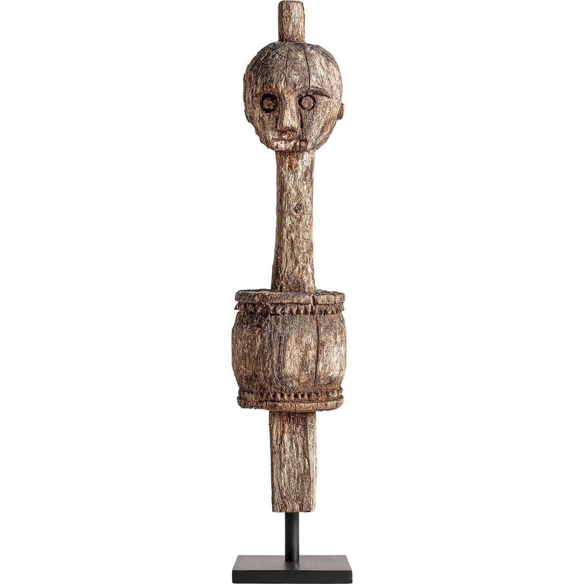 Sculpture ethnique en bois de manguier marron vieilli et noir, RECOLLECTION