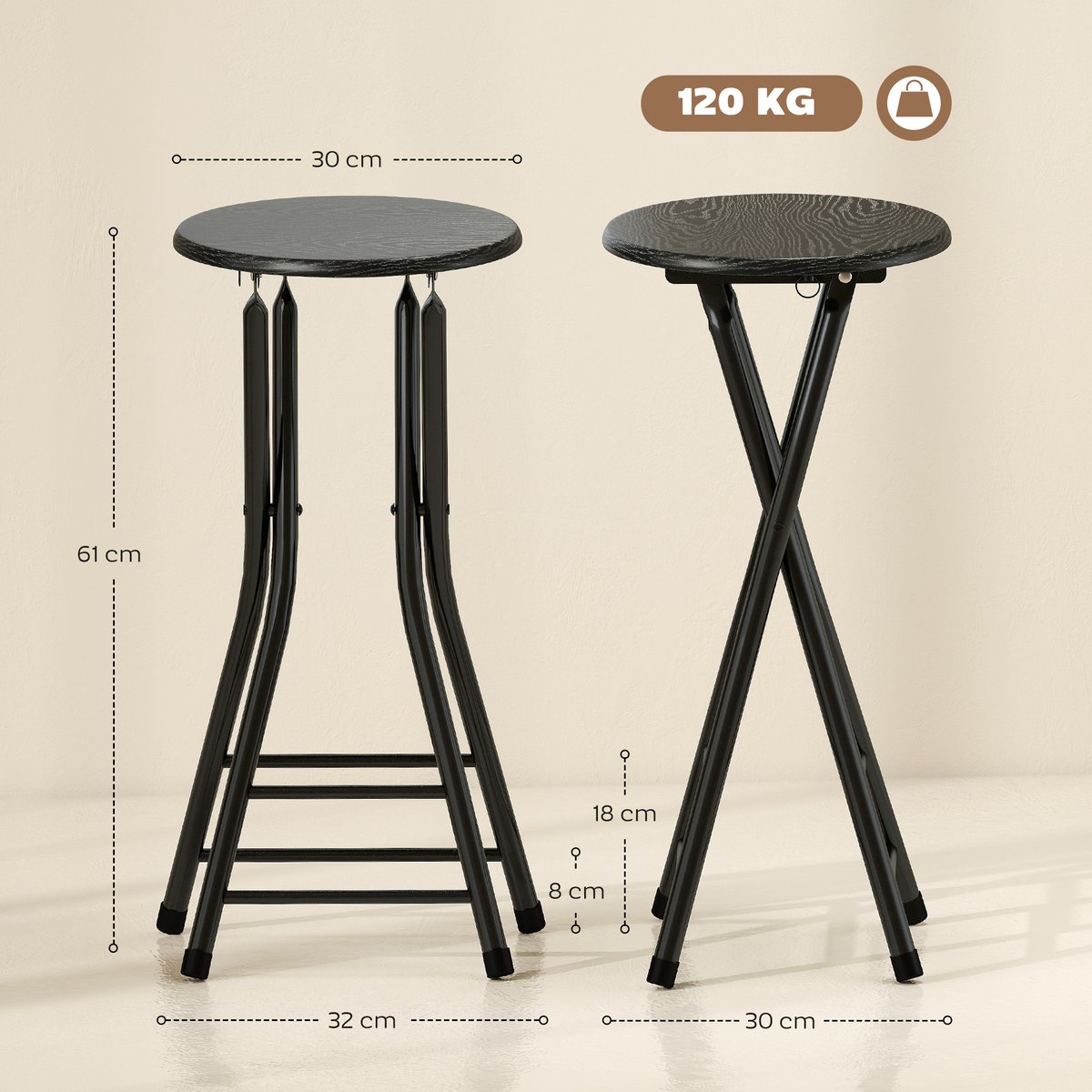 Tabouret de bar Acier Noir noir, HOMCOM