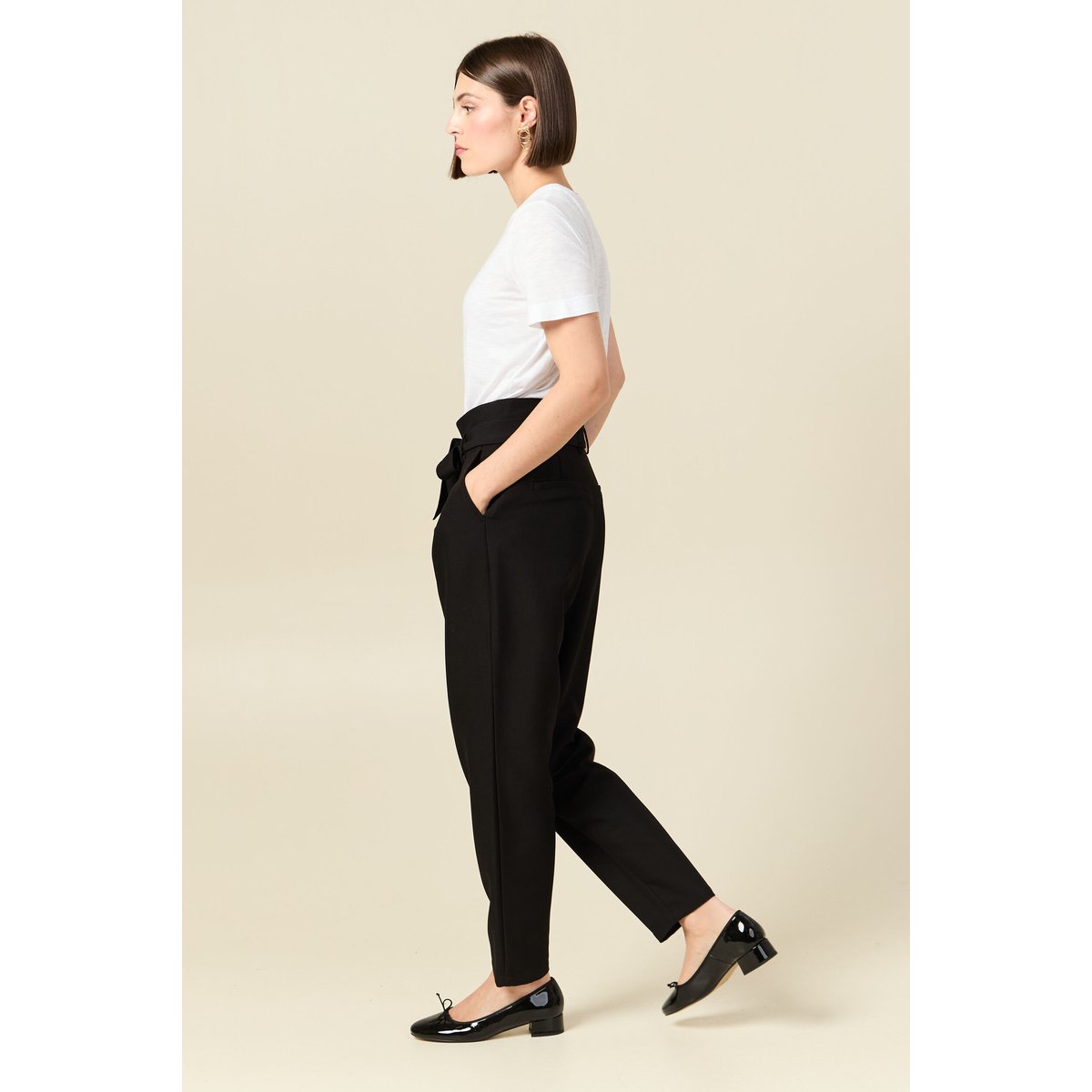 Pantalon carotte taille haute noir, BONOBO
