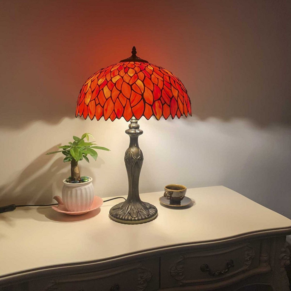 Lampe à poser grand modèle en verre mosaïque, TIFFANY CAMILLE orange, C-CREATION