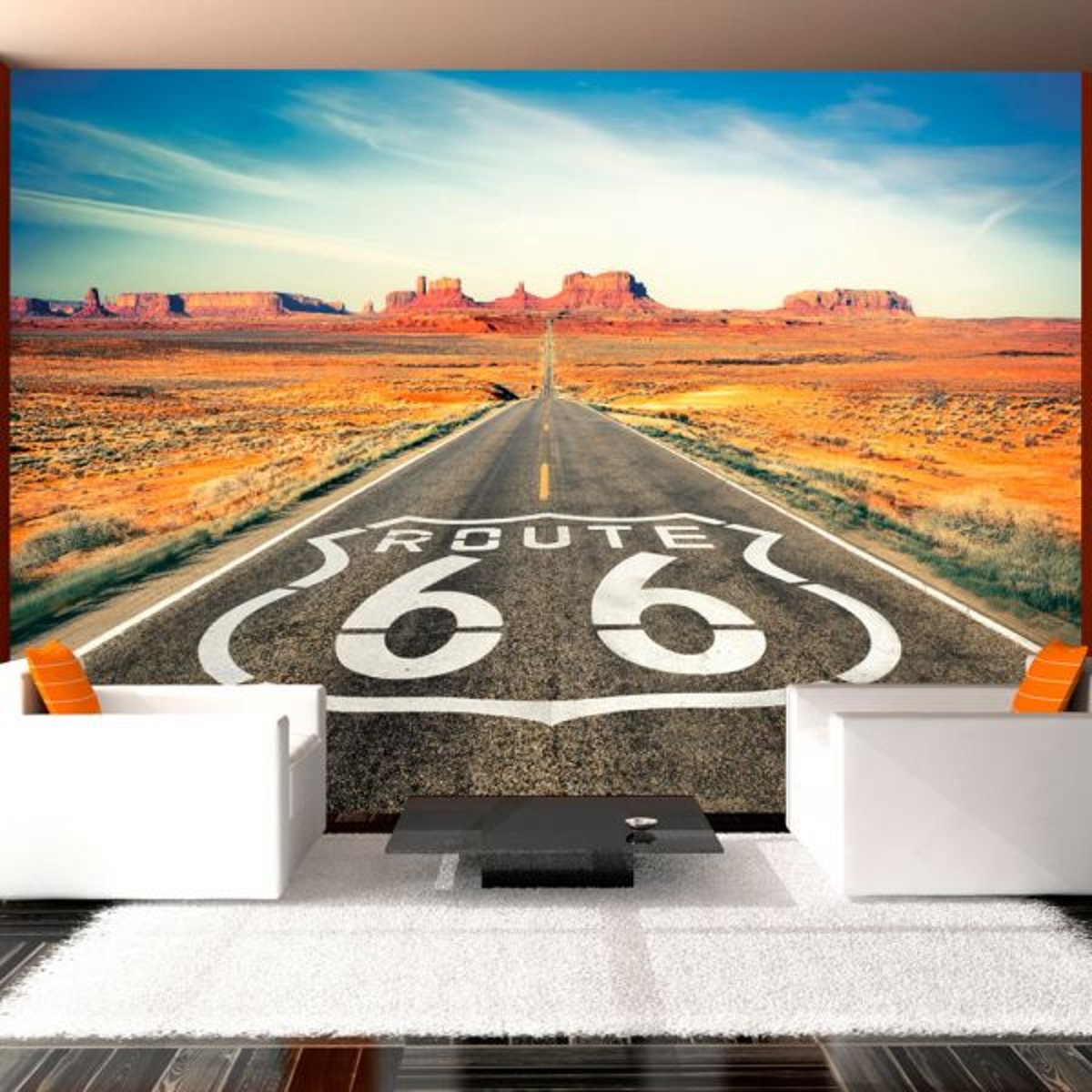Papier peint intissé panoramique Paysage Route 66 blanc, EDEN