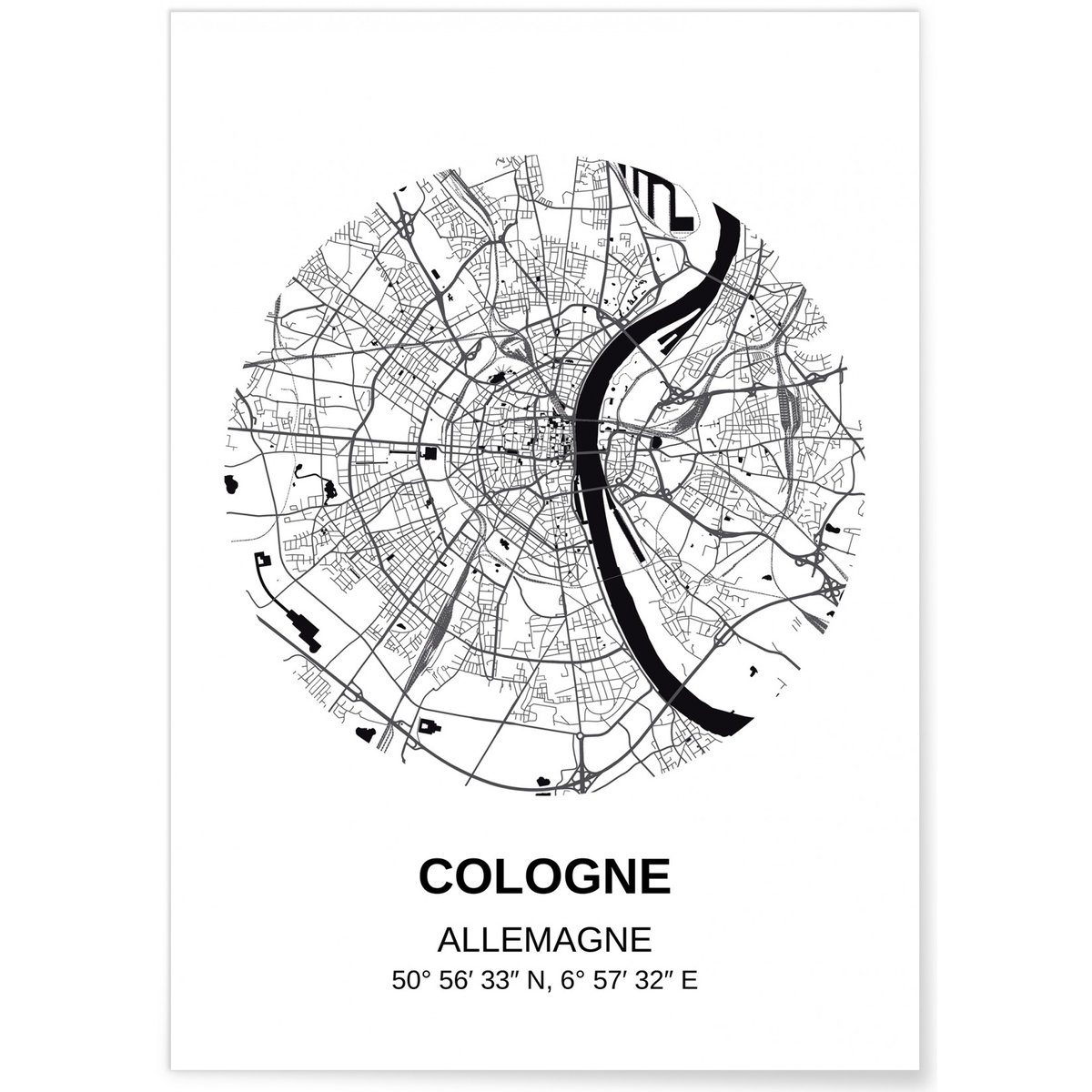 Affiche Carte Cologne blanc, L'AFFICHERIE