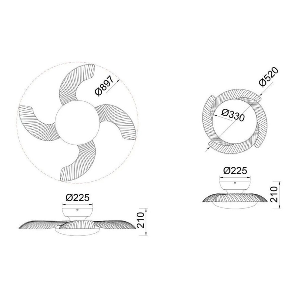 Ventilateur de plafond lumineux pales rétractables Blanc ALOHA blanc, MILLUMINE